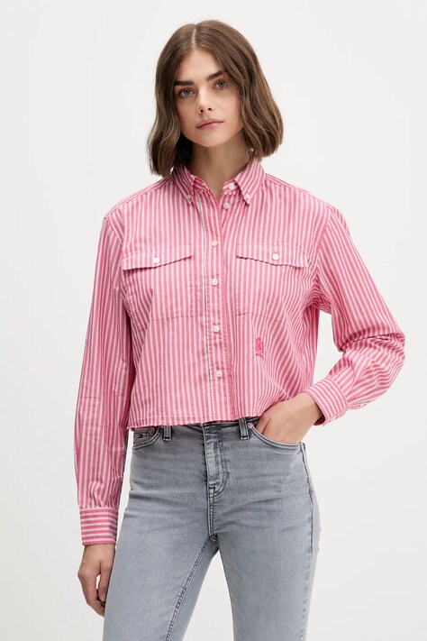 Βαμβακερό πουκάμισο Tommy Jeans χρώμα: κόκκινο, DW0DW21453
