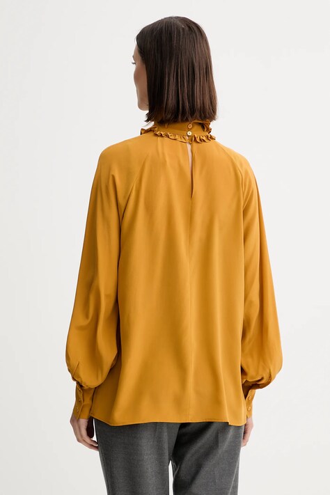 Weekend Max Mara bluză de mătase GUIDO culoarea galben, uni, 2525116036600