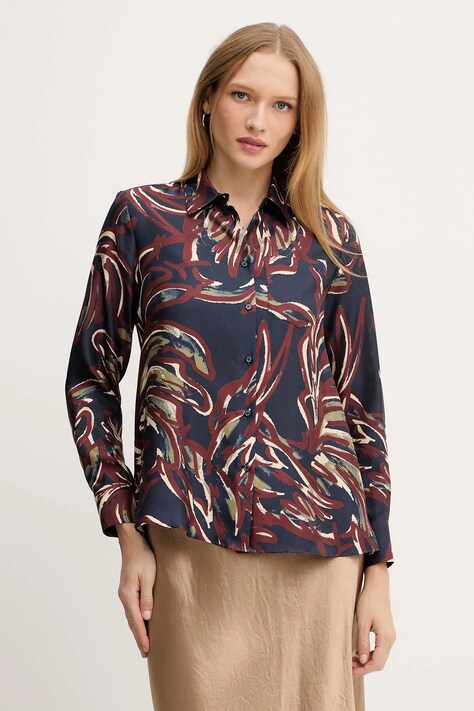 Weekend Max Mara cămașă de mătase RIVE culoarea bleumarin, cu guler clasic, regular, 2525116062600