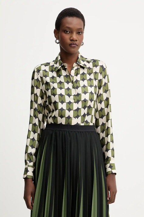 Hodvábna košeľa Weekend Max Mara RIVE zelená farba, regular, s klasickým golierom, 2525116062600