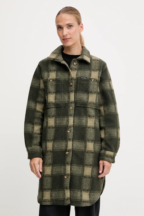 Columbia geacă cu aspect de cămașă Wildest Venture culoarea verde, de tranzitie, 2136171