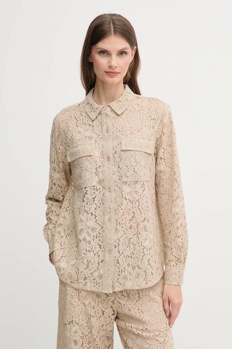 Dkny koszula damska kolor szary regular z kołnierzykiem klasycznym DJ5W2132