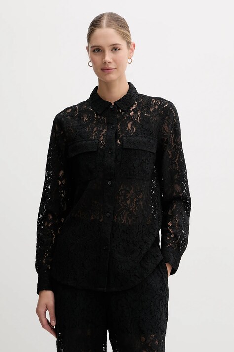 Dkny koszula damska kolor czarny regular z kołnierzykiem klasycznym DJ5W2132