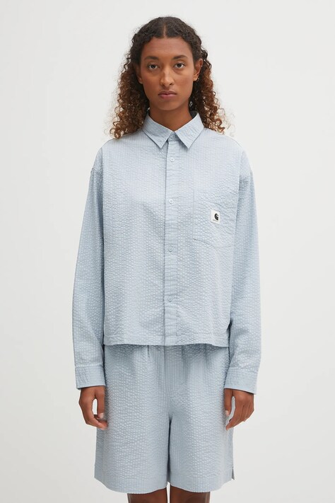 Carhartt WIP koszula bawełniana W' L/S Toland damska kolor niebieski relaxed z kołnierzykiem klasycznym I035132.31SXX