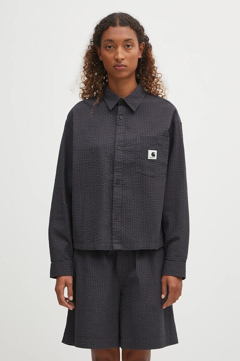 Carhartt WIP koszula bawełniana W' L/S Toland damska kolor czarny relaxed z kołnierzykiem klasycznym I035132.31RXX