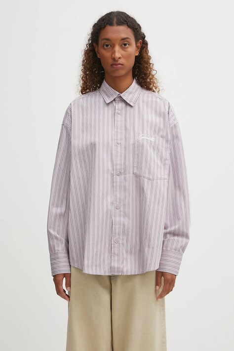 Carhartt WIP koszula bawełniana W' L/S Grimsby damska kolor fioletowy relaxed z kołnierzykiem klasycznym I035134.32WXX
