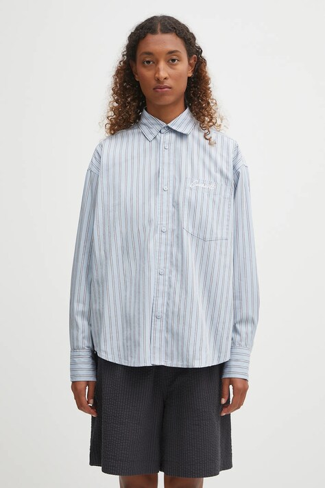 Carhartt WIP koszula bawełniana W' L/S Grimsby damska kolor niebieski relaxed z kołnierzykiem klasycznym I035134.30OXX