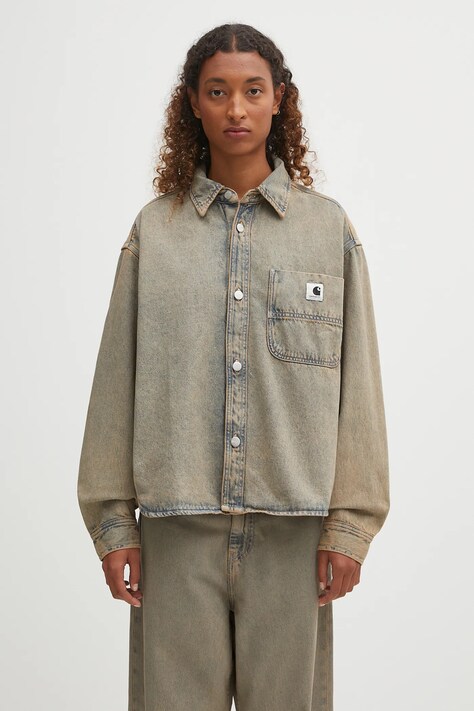 Carhartt WIP koszula jeansowa W' Georgia damska kolor beżowy relaxed z kołnierzykiem klasycznym I035823.3FUGD