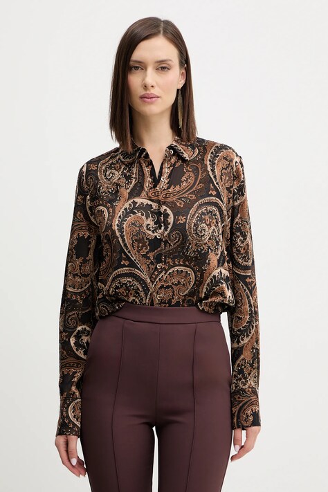 Πουκάμισο Guess CLARISSE χρώμα: καφέ, W5BH78 W2770