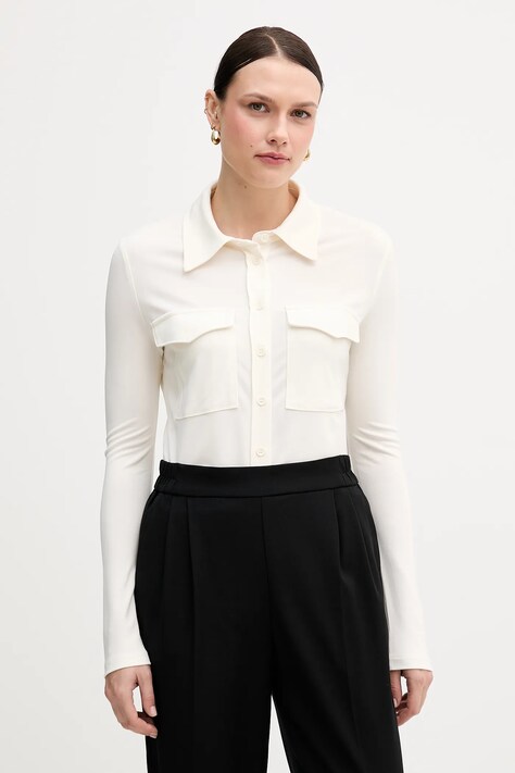 Košile Sisley dámská, béžová barva, regular, s klasickým límcem, 54HXLQ09M