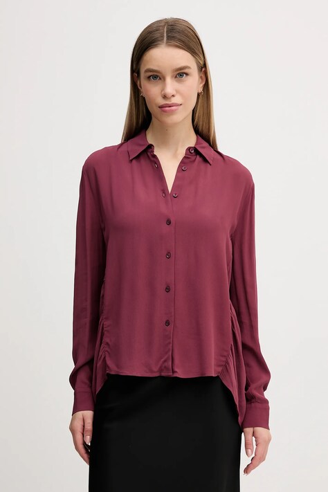 Sisley koszula damska kolor bordowy regular z kołnierzykiem klasycznym 5IDTLQ09G