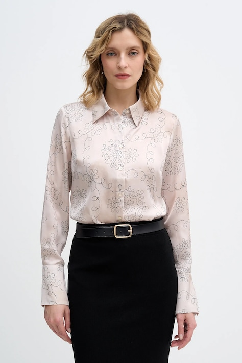 Košile Sisley dámská, béžová barva, slim, s klasickým límcem, 5IAULQFF7