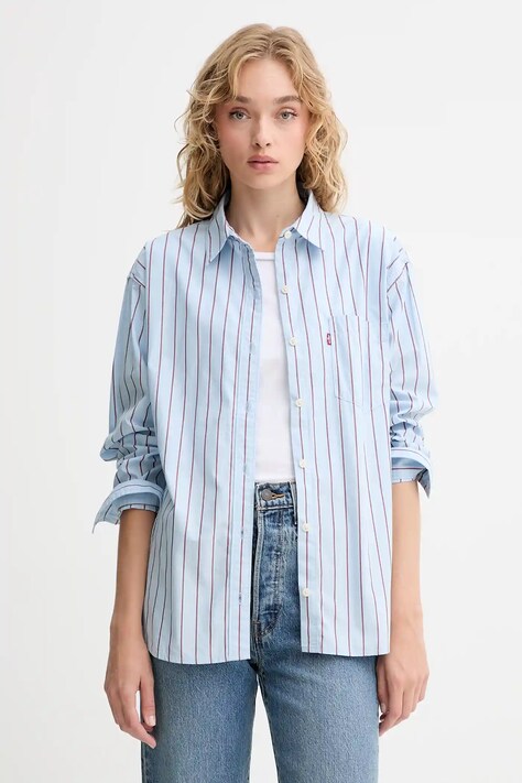 Bavlněná košile Levi's dámská, modrá barva, relaxed, s klasickým límcem, 001HM