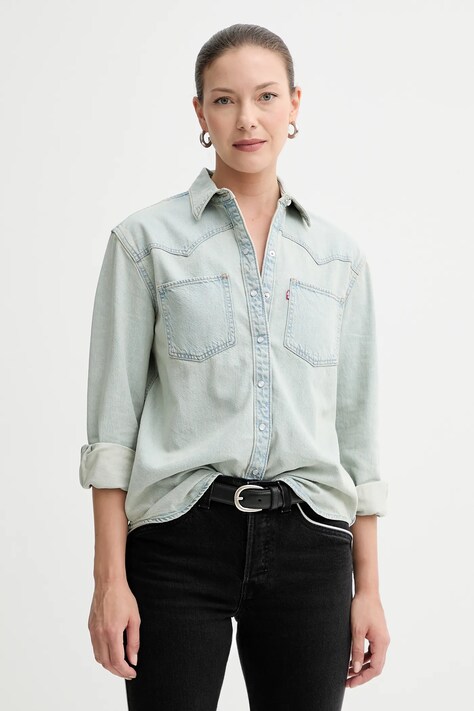 Levi's koszula jeansowa damska kolor niebieski regular z kołnierzykiem klasycznym A7244