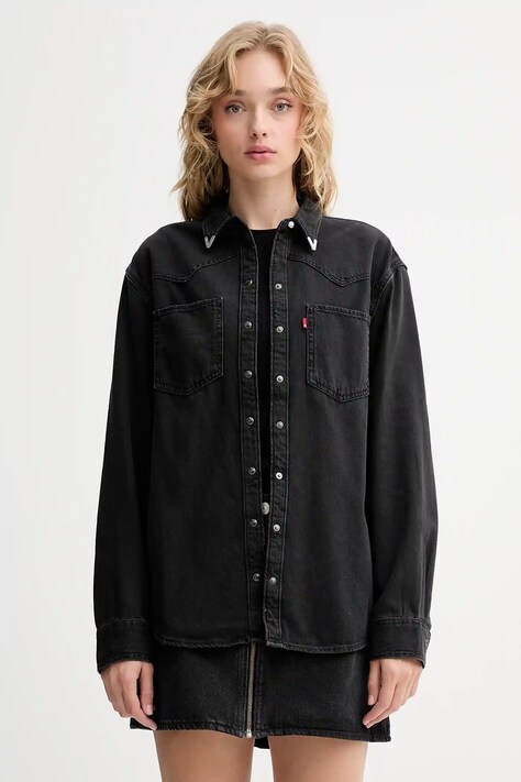 Τζιν πουκάμισο Levi's χρώμα: μαύρο, A7244