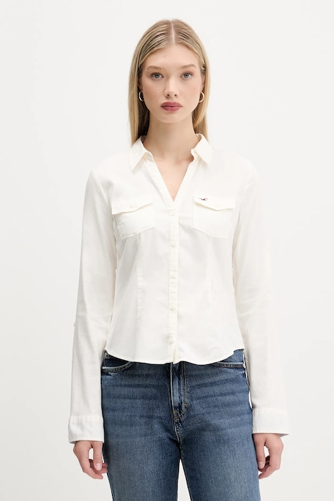 Hollister Co. koszula damska kolor beżowy regular z kołnierzykiem klasycznym KI340-5425