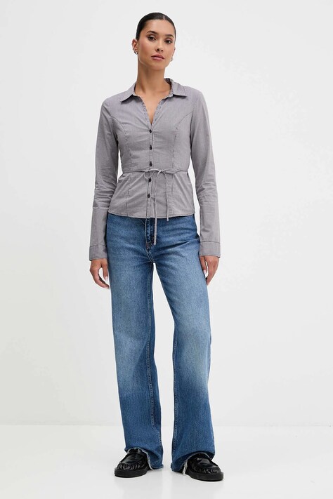 Hollister Co. koszula damska kolor brązowy slim z kołnierzykiem klasycznym KI340-5442