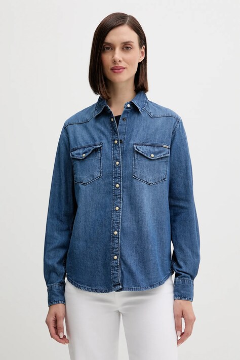 Pepe Jeans koszula jeansowa damska kolor niebieski regular z kołnierzykiem klasycznym PL3051234A5