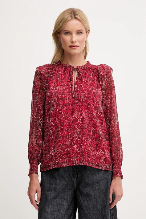 Pepe Jeans bluzka damska kolor bordowy wzorzysta PL3051270