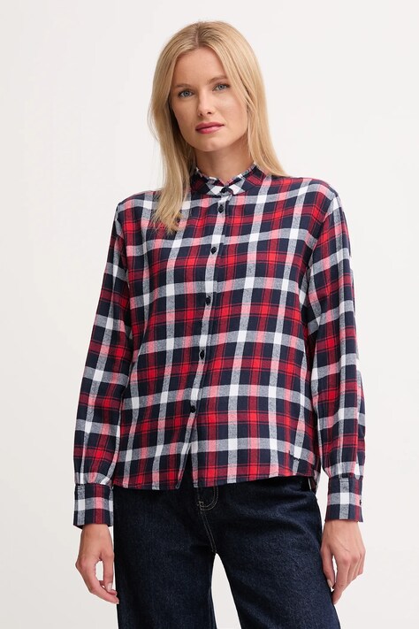 Pepe Jeans koszula bawełniana damska kolor bordowy regular ze stójką PL3051311