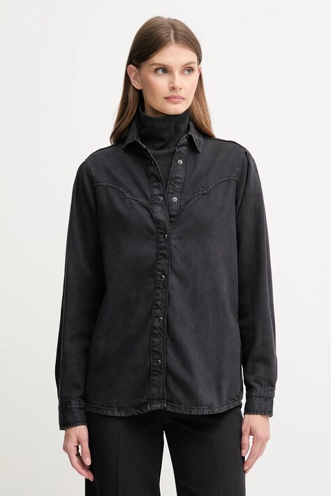 Pepe Jeans koszula damska kolor czarny regular z kołnierzykiem klasycznym PL3051236