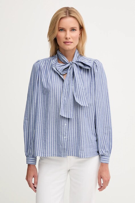 Pepe Jeans koszula bawełniana damska kolor niebieski regular ze stójką PL3051268