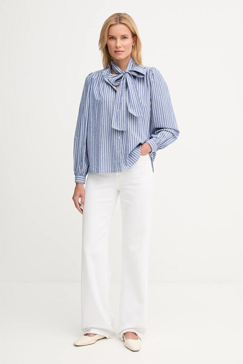 Pepe Jeans koszula bawełniana damska kolor niebieski regular ze stójką PL3051268