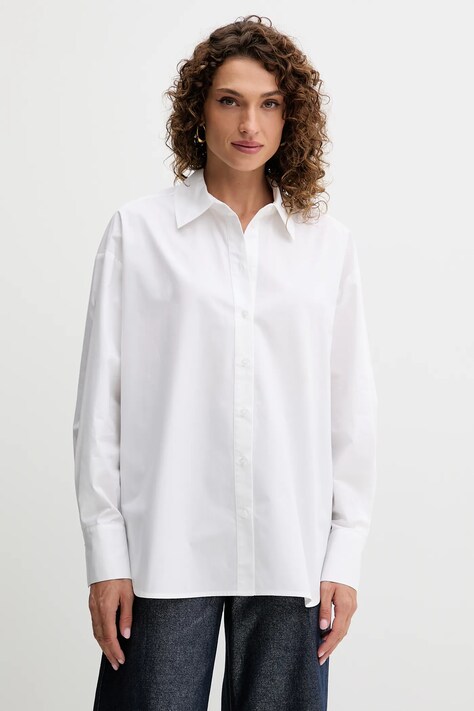 Twinset cămașă din bumbac culoarea alb, cu guler clasic, relaxed, 252AQ2070