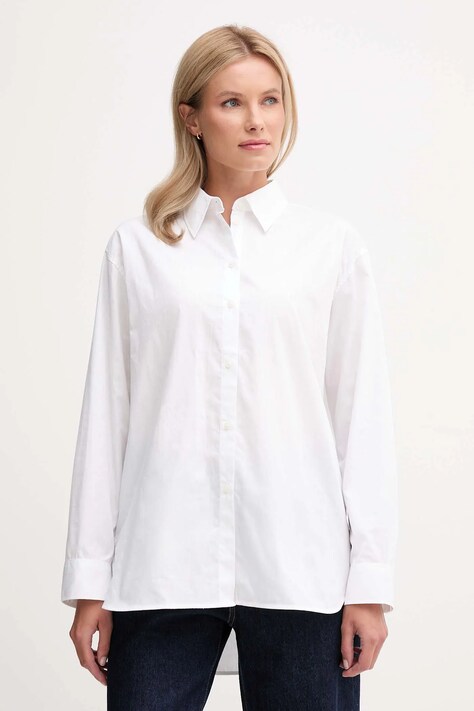 Calvin Klein Jeans cămașă din bumbac culoarea alb, cu guler clasic, relaxed, LV044D167G