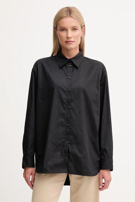 Calvin Klein Jeans cămașă din bumbac culoarea negru, cu guler clasic, relaxed, LV044D167G