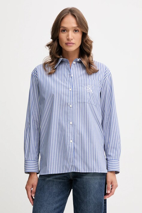 Košile Calvin Klein Jeans dámská, modrá barva, relaxed, s klasickým límcem, LV044D170G
