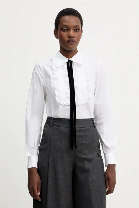 Хлопковая рубашка Luisa Spagnoli цвет белый regular классический воротник 542457