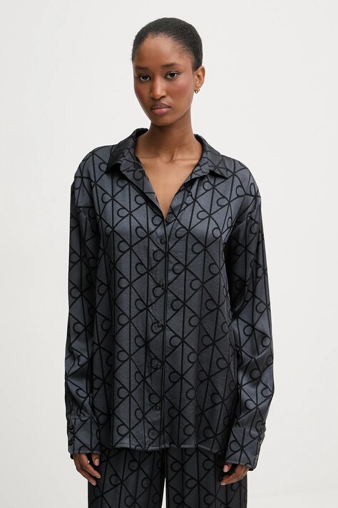 Calvin Klein Underwear koszula piżamowa damska kolor szary satynowa LV00QS7535