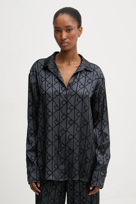 Calvin Klein Underwear koszula piżamowa damska kolor szary satynowa LV00QS7535