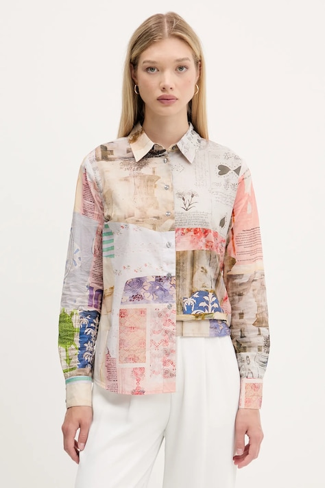 Desigual koszula bawełniana PHOTOPOST damska kolor multicolor regular z kołnierzykiem klasycznym 25WWCW18