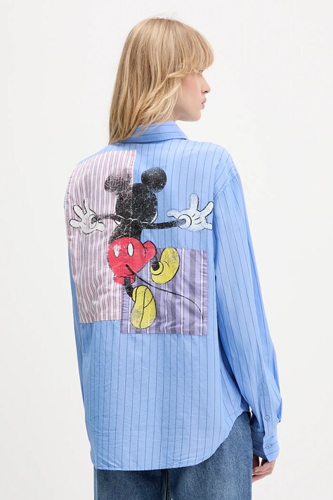 Desigual koszula MICKYSTRIPES damska kolor niebieski relaxed z kołnierzykiem klasycznym 25WWCW19