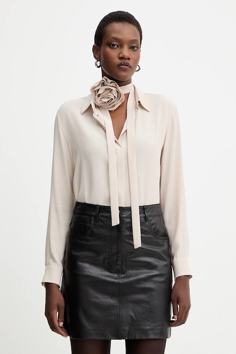 Košile s hedvábím Marella béžová barva, relaxed, s klasickým límcem, 2523116071200