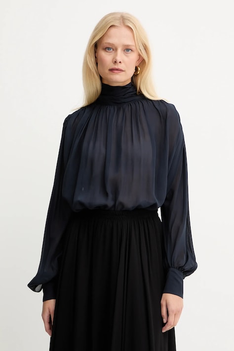 Marella bluză culoarea bleumarin, uni, 2523116012200