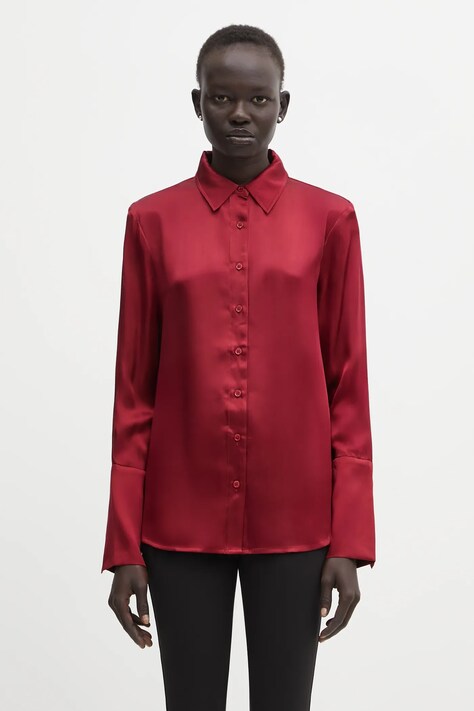 Anine Bing koszula z dodatkiem jedwabiu amanda damska kolor bordowy relaxed z kołnierzykiem klasycznym A.07.11687
