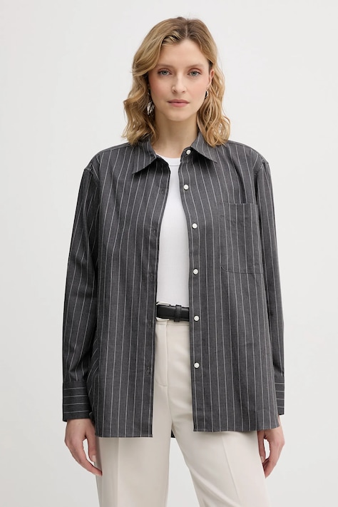 Βαμβακερό πουκάμισο Tommy Hilfiger χρώμα: γκρι, WW0WW46851