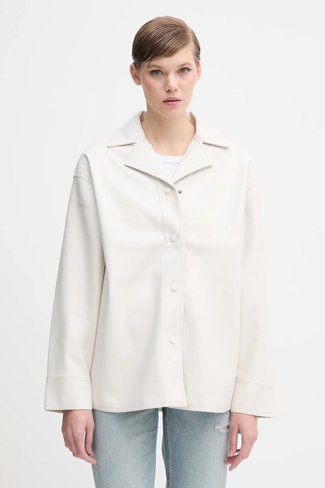 Košile Calvin Klein Jeans dámská, béžová barva, relaxed, s klasickým límcem, LV044D165G