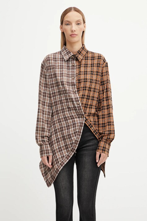 Košile Andersson Bell Twist Check dámská, hnědá barva, regular, s klasickým límcem, atb1361w