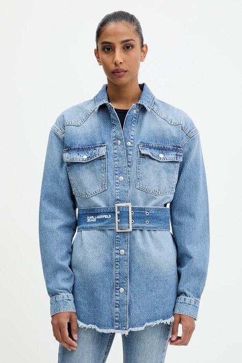 Karl Lagerfeld Jeans koszula jeansowa damska kolor niebieski regular z kołnierzykiem klasycznym A4W11003