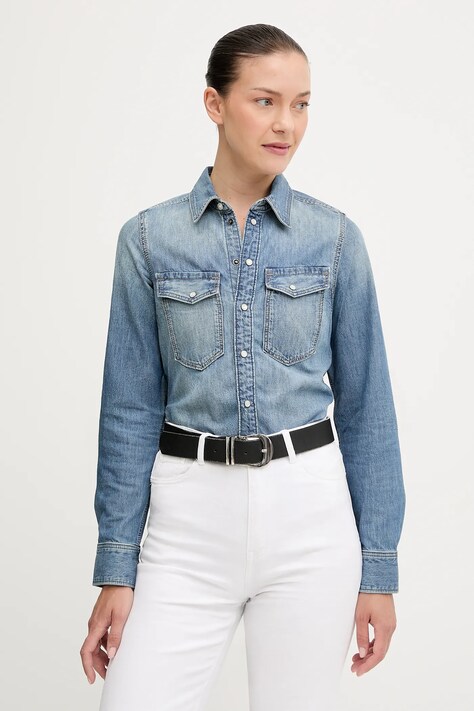 G-Star koszula jeansowa damska kolor niebieski slim z kołnierzykiem klasycznym D27714.D539