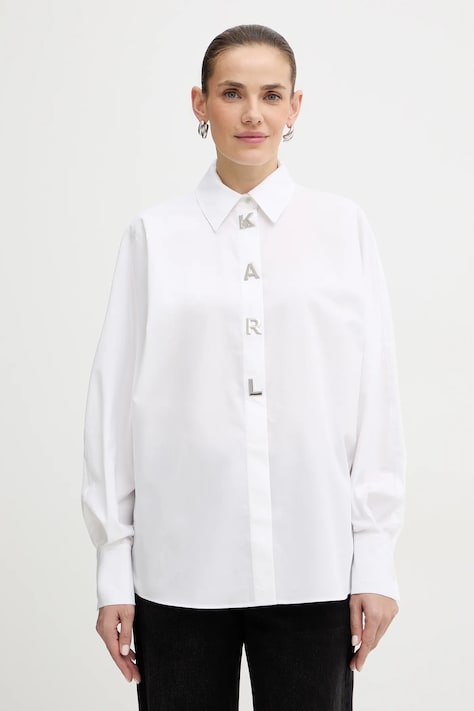 Karl Lagerfeld cămașă din bumbac culoarea alb, cu guler clasic, relaxed, A4W11022
