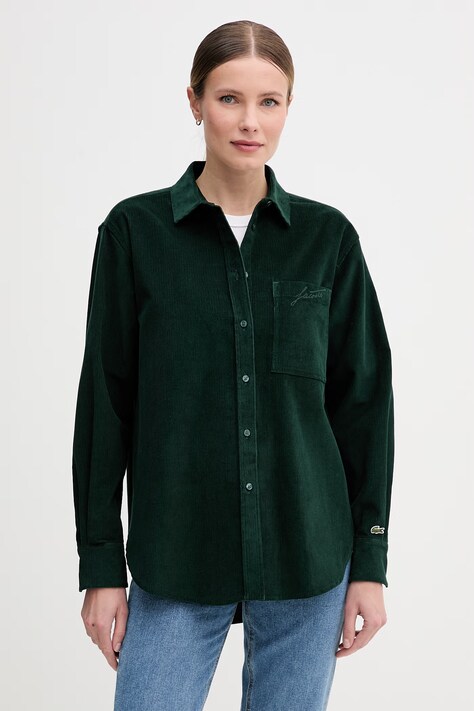Lacoste koszula damska bawełniana zielona gładka CF5336