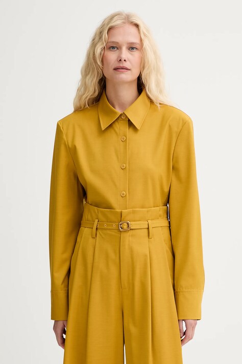 Vlnená košeľa ISABELLE BLANCHE žltá farba, regular, s klasickým golierom, IS25FW-C037-T002