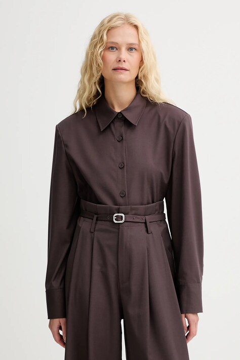 Vlnená košeľa ISABELLE BLANCHE bordová farba, regular, s klasickým golierom, IS25FW-C037-T002