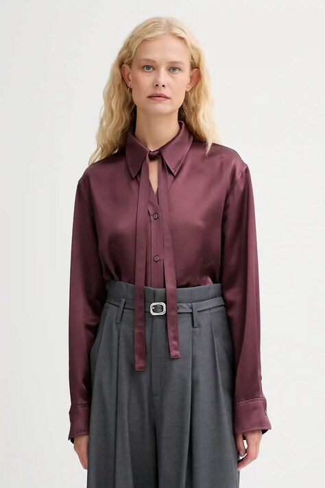 Košeľa ISABELLE BLANCHE bordová farba, voľný strih, s klasickým golierom, IS25FW-C059-T008