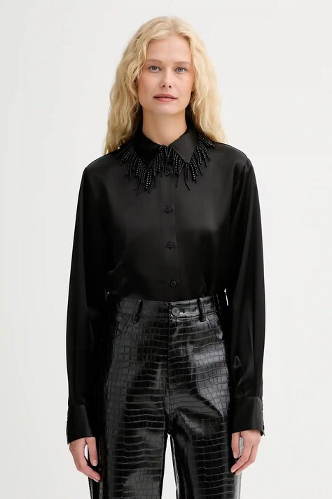 Košeľa ISABELLE BLANCHE čierna farba, regular, s klasickým golierom, IS25FW-C079-T008